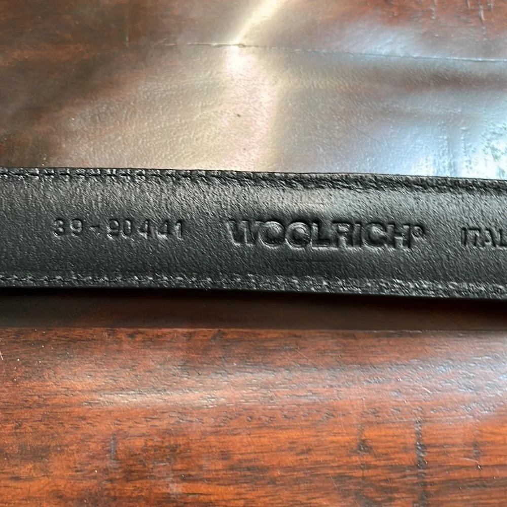 Woolrich black western leather belt with embroidered detail and silver accents M